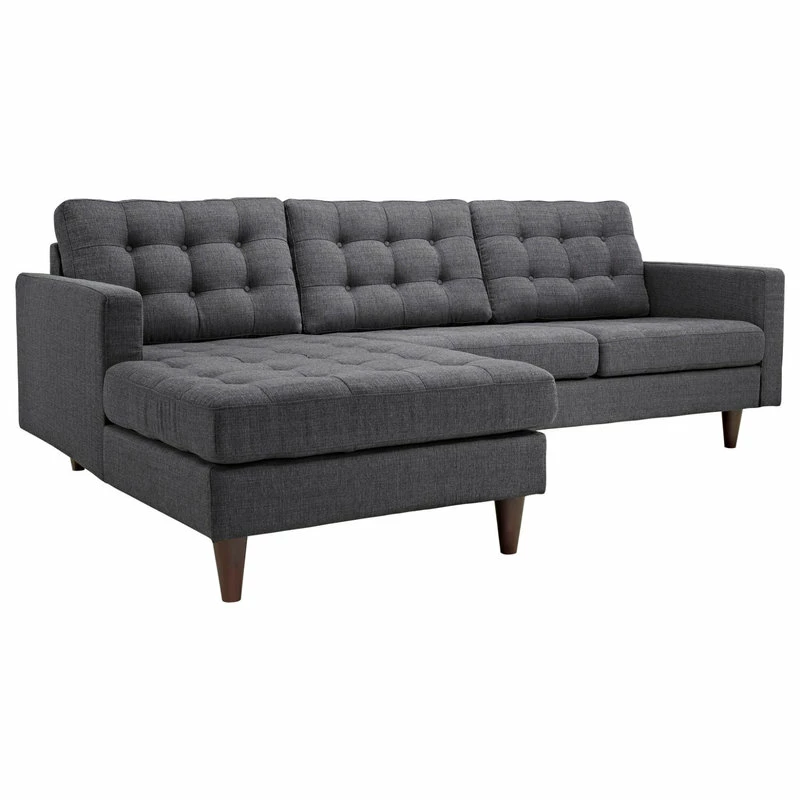 LexMod Empress Left-Facing Upholstered Fabric Sectional Sofa, Gray