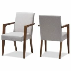 Baxton Studio Andrea Mid-Century Modern Grayish Beige Upholstered Wooden Armchair, Set Of 2