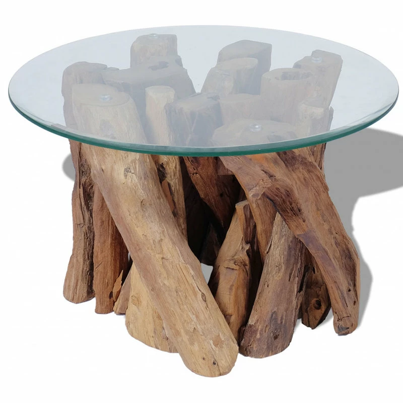 Vida XL International B.V. VidaXL Solid Teak Driftwood Coffee Table Living Room Side Stand Glass Tabletop - Image 2