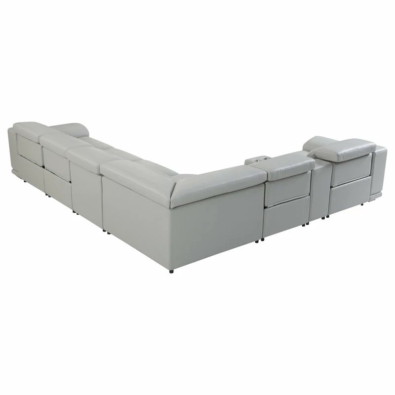 Luxuriant Furniture Frederico Genuine Italian Leather 7-Piece 1 Console 4-Power Reclining Sectional, Light Gray - Image 5