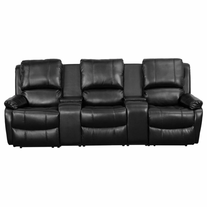 Flash Furniture Black Leather Pillowtop 3-Seat Home Theater Recliner - Image 2