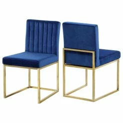MOD The Dice Dining Chairs, Navy, Velvet, Gold Base, Set Of 2
