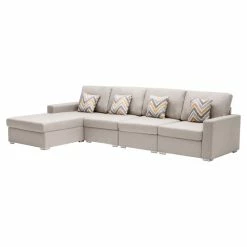 Lilola Home Nolan Beige Linen Reversible Sectional Sofa Chaise Pillows Interchangeable Legs