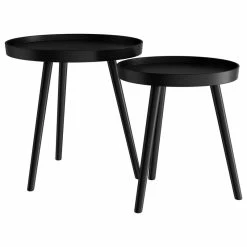 Lavish Home Pair Nesting Accent Tables With Tray Top, Black