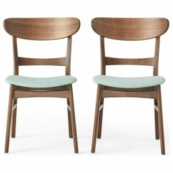 GDFStudio GDF Studio Helen Mid Century Dining Chair, Set Of 2, Mint/Natural Walnut