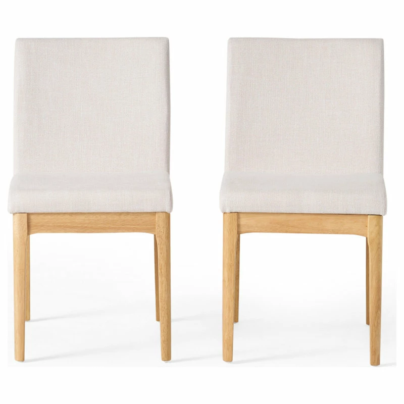 GDFStudio Oceanna Mid Century Modern Dining Chairs, Set Of 2, Light Beige/Oak, Fabric