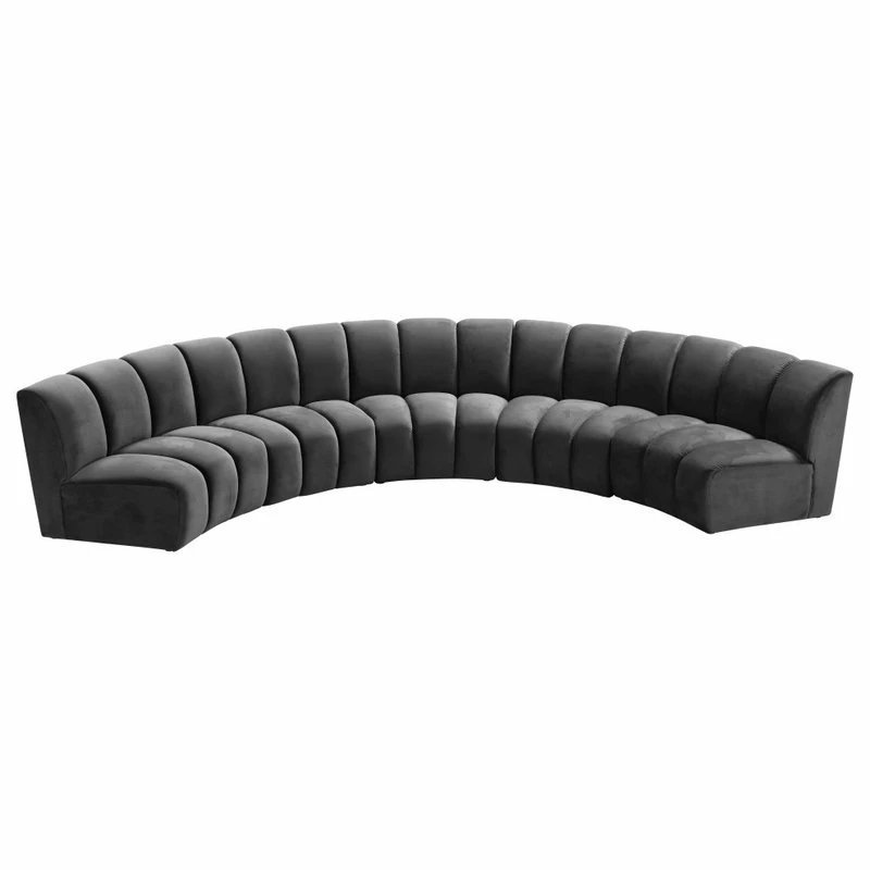 Meridian Furniture Infinity Channel Tufted Velvet Modular Chair, Gray, 5 Piece - Image 3