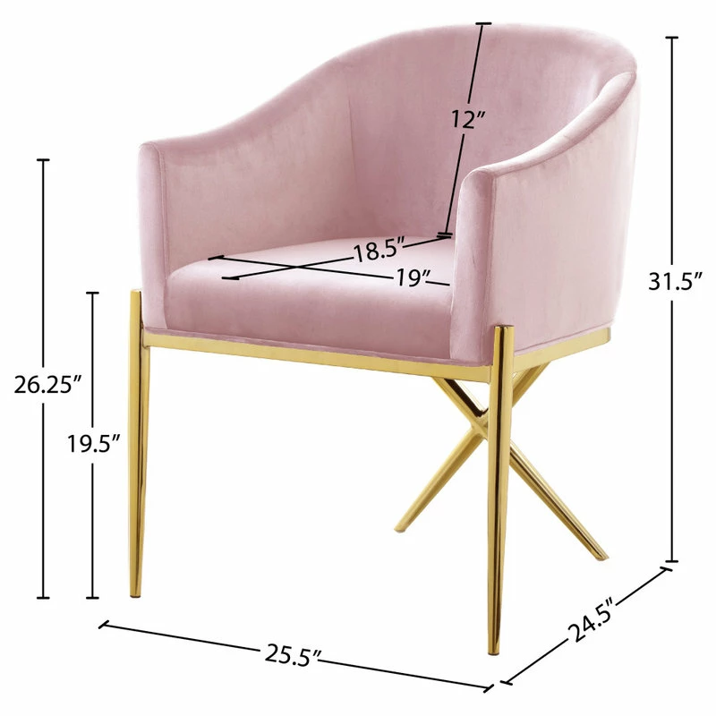 MOD The Parker Dining Chair, Velvet, Pink, Gold Legs - Image 6
