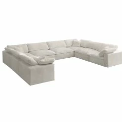 Meridian Furniture Cozy Upholstered Cloud-Like Comfort Modular 8-Seater Sectional, Cream
