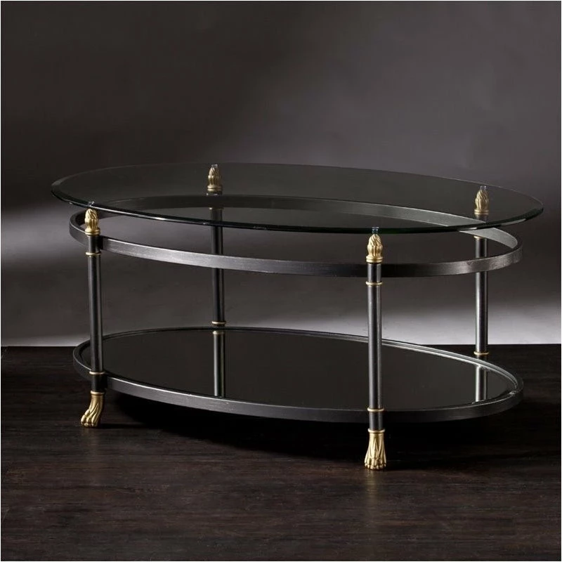 SEI Furniture Allesandro 2 Piece Oval Glass Coffee Table And Round Glass End Table Set In Gold - Image 4