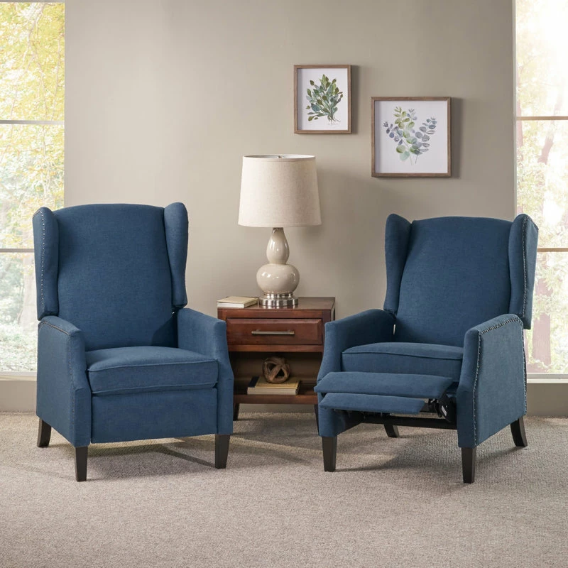 GDFStudio Corbin Fabric Recliner, Set Of 2, Navy Blue And Dark Brown - Image 2
