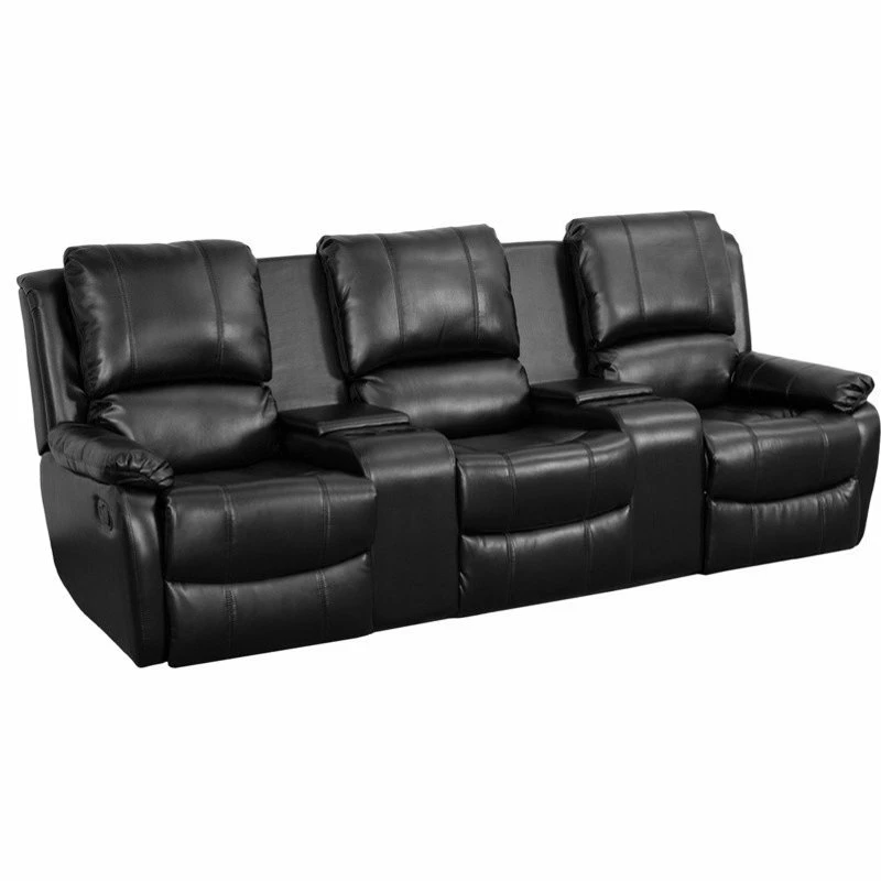 Flash Furniture Black Leather Pillowtop 3-Seat Home Theater Recliner