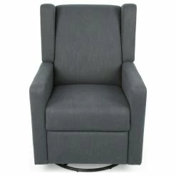 GDFStudio Abbott Contemporary Fabric Upholstered Swivel Recliner, Charcoal/Black