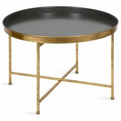 Uniek Celia Round Metal Coffee Table, Gray/Gold 28.25x28.25x19