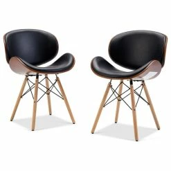 Belleze Set Of 2 Upholstered Leather Dining Room Accent Chair, Black