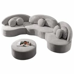 HOMARY Modern 7-Seat Modular Sofa Velvet Upholstered Modular Sofa With Ottoman & Pillow