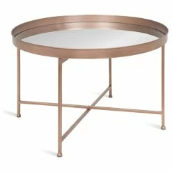 Uniek Celia Round Mirrored Coffee Table, Rose Gold 28.25x28.25x19
