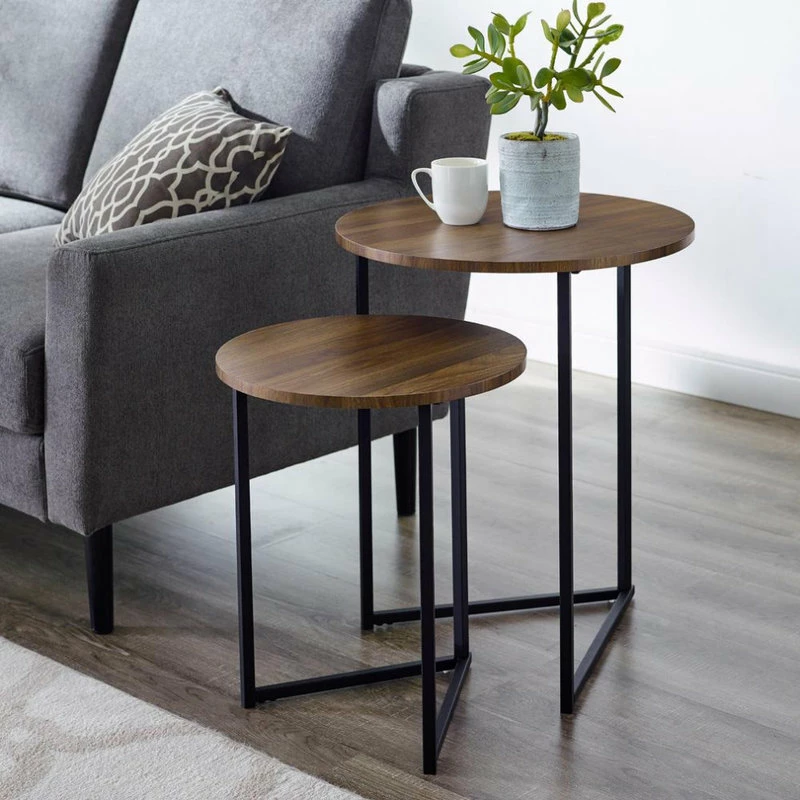 Walker Edison 2-Piece V-Leg Nesting Side Tables - Dark Walnut/Black - Image 2
