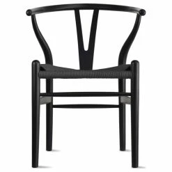 Homedotdot Dining Chair Wood Woven With Open Y Back Armchair Chairs, Black