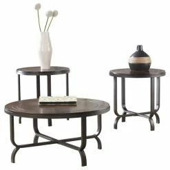 Ashley Furniture Industries Ferlin Table Set, Coffee Table And 2 End Tables, Dark Brown