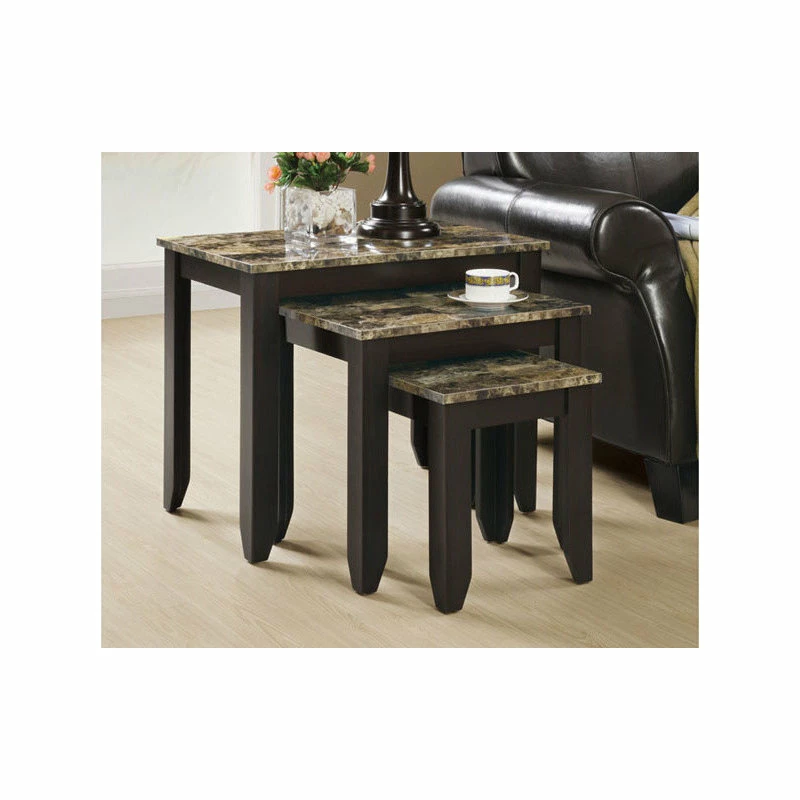 Monarch Specialties Nesting Table, Set Of 3, Side, End, Accent, Bedroom, Laminate, Brown Marble Look - Image 2