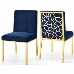 MOD The Weaver Dining Chair, Navy, Velvet, Gold Base Set Of 2