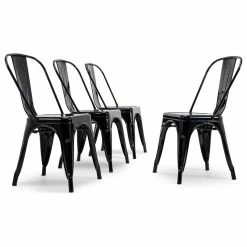 Belleze Trattoria Dining Chair, Metal, Stackable, Set Of 4, Black