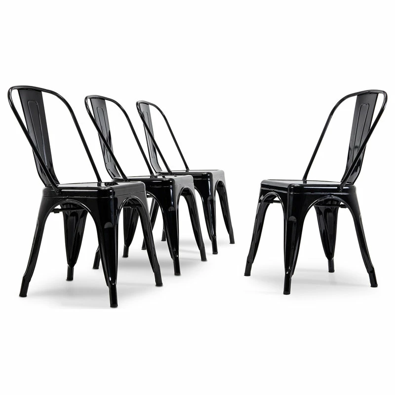 Belleze Trattoria Dining Chair, Metal, Stackable, Set Of 4, Black