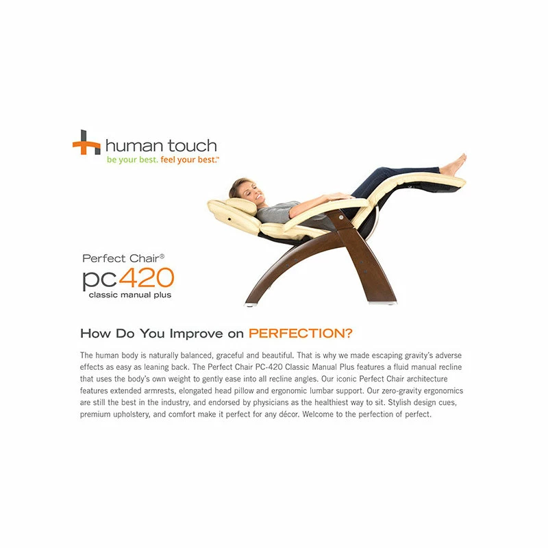 Human Touch PC-420 Perfect Chair Walnut Zero-Gravity Recliner Cognac Premium - Image 3