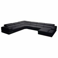 Zuri Furniture Wynn Black Leather Sectional, Right Chaise