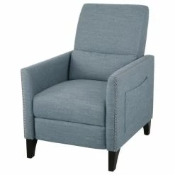 GDFStudio Alexis Contemporary Fabric Push Back Recliner, Light Blue, Dark Brown