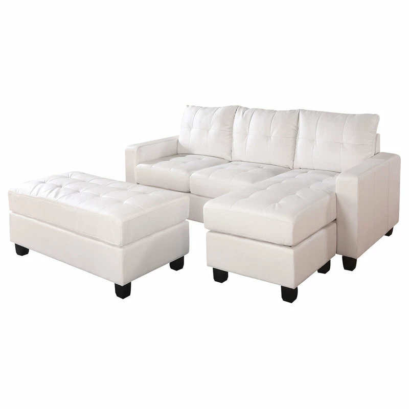 Acme Furniture Lyssa Sectional Sofa Reversible Chaise And Ottoman, White - Image 3