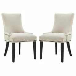 LexMod Marquis Parsons Dining Side Chairs Upholstered Fabric Set Of 2, Beige