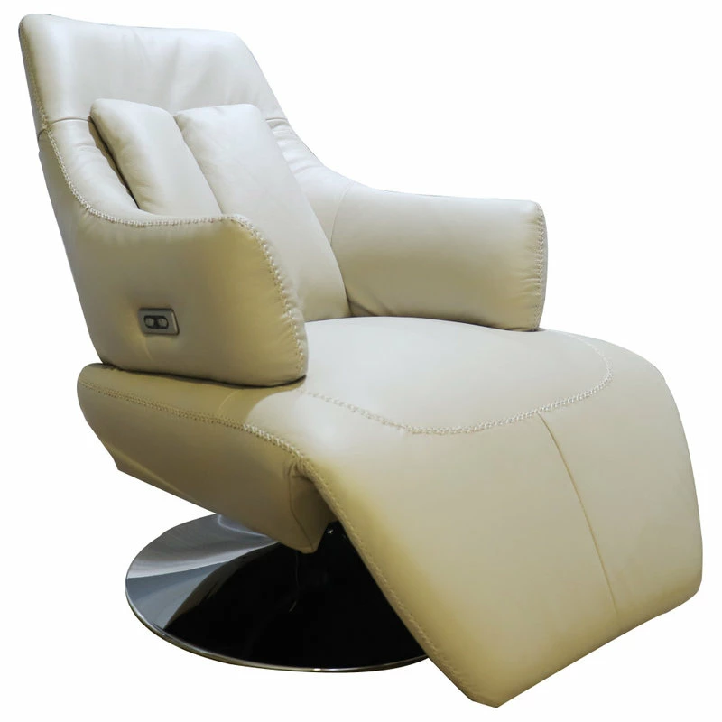 World Source Design LLC Vegas Modern Top Grain Leather Ergonomic 2-Motor Powered Recliner, Sand/Silver
