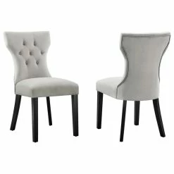 Modway Silhouette Performance Velvet Dining Chairs, Set Of 2, Light Gray
