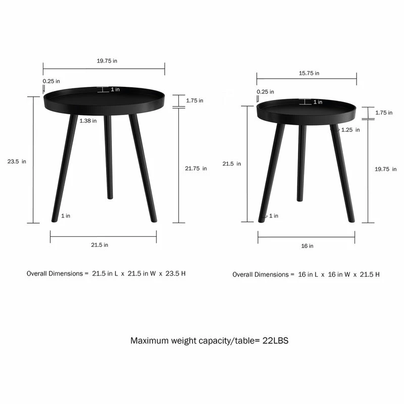 Lavish Home Pair Nesting Accent Tables With Tray Top, Black - Image 4