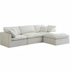 Meridian Furniture Plush Cloud-Like Comfort Modular 4-Seat Sectional And Ottoman, Cream, Seatin
