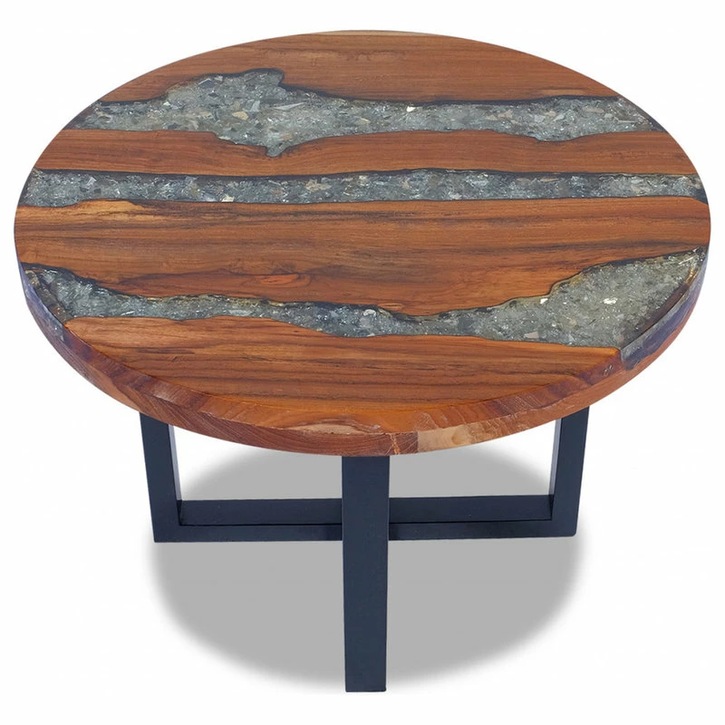 Vida XL International B.V. VidaXL Solid Teak Wood Coffee Table Resin Handmade Paint Finish Side End Couch - Image 4