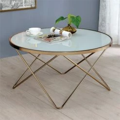 Acme Furniture ACME Valora Coffee Table In Frosted Glass And Champagne