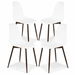 Edgemod Landon Sculpted Dining Chair, Set Of 4, White, Walnut