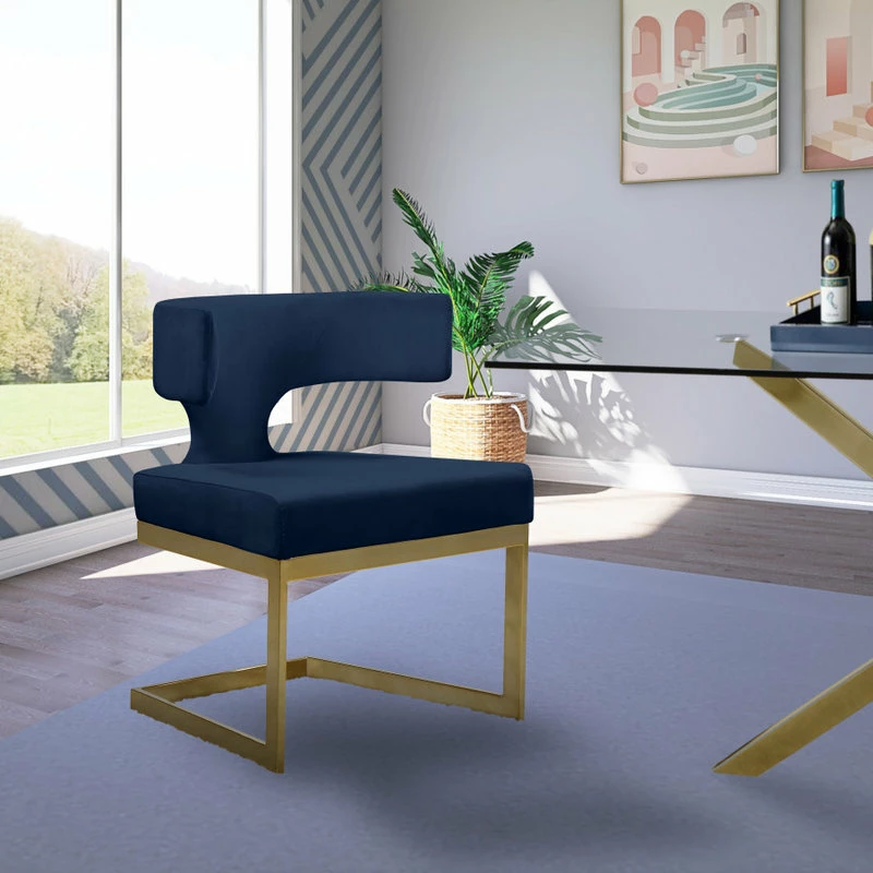 MOD The Eve Dining Chair, Navy And Gold, Velvet And Metal - Image 2