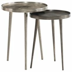 Bernhardt Furniture Company Bernhardt Lex Nesting Table, Satin Nickel/Graphite, Set Of 2