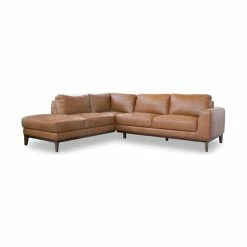 Ashcroft Milton Modern Tufted Living Room Top Leather Corner Sectional Sofa In Cognac Tan