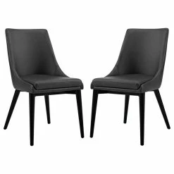 LexMod Viscount Dining Side Chairs Faux Leather, Set Of 2, Black