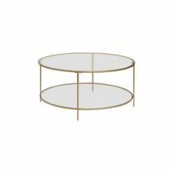 Pemberly Row Round Coffee Table In Satin Gold