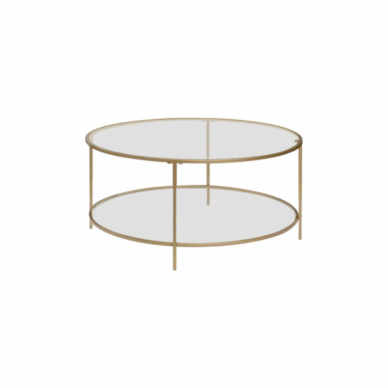 Pemberly Row Round Coffee Table In Satin Gold