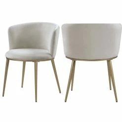 Meridian Furniture Skylar Dining Chair, Set Of 2, Cream Velvet, Brushed Gold Iron Legs