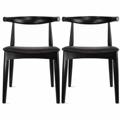 Homedotdot Set Of 2 Elbow Farmhouse Wooden Dining Chairs With PU Leather Seat, Black(assembled)