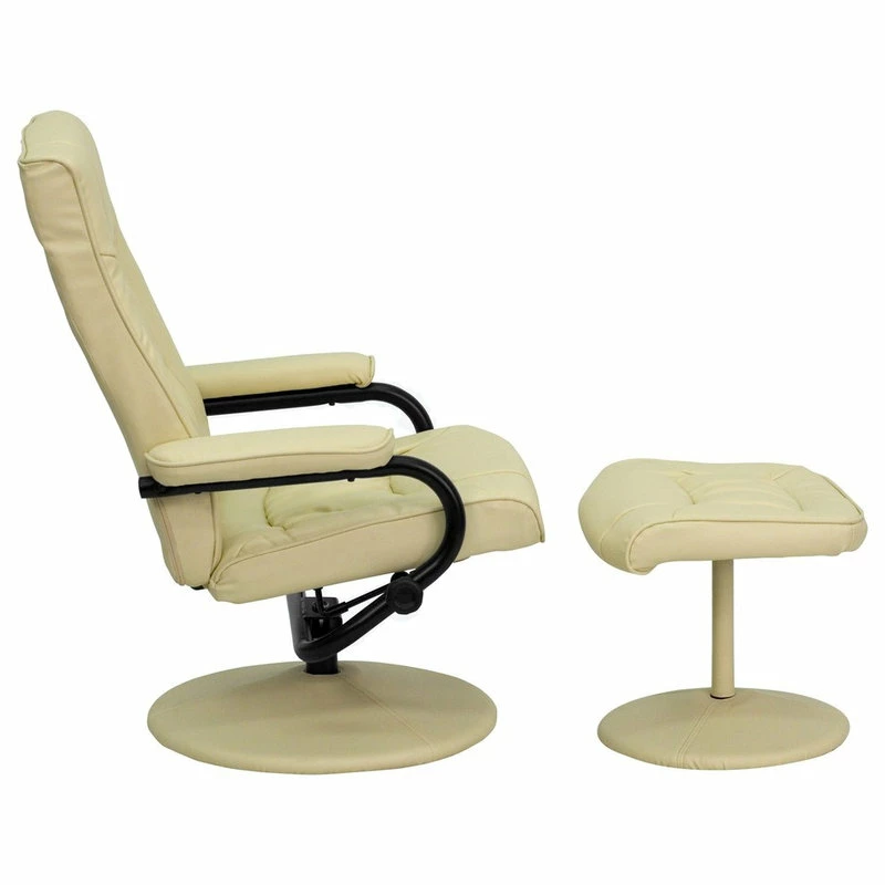 Flash Furniture Contemporary Cream Leather Recliner And Ottoman - Image 3