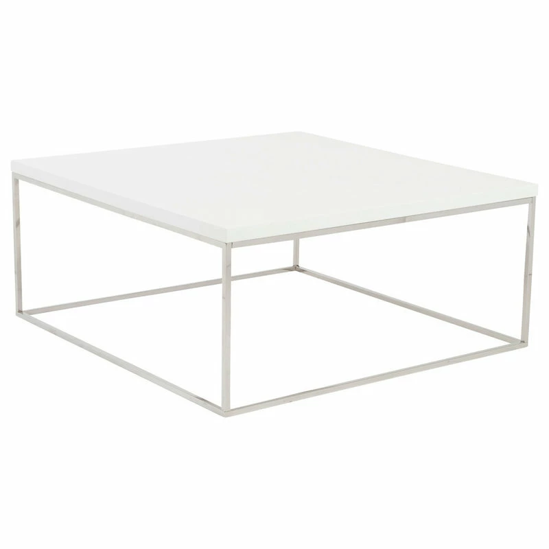 Euro Style Teresa Square Coffee Table, White And Polished Stainless Steel - Image 2